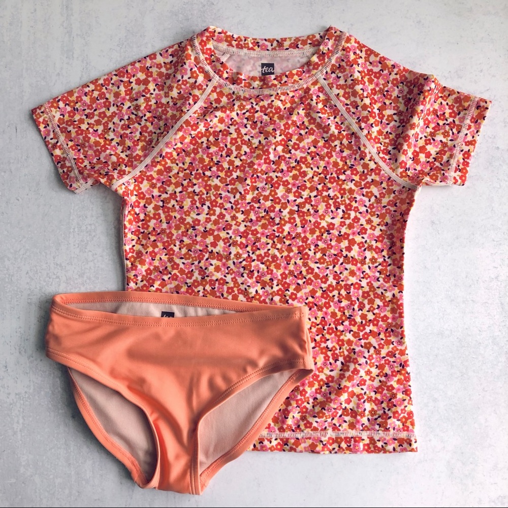Tea Collection Girls’ Short Sleeve Rashguard Bikini, Size 6